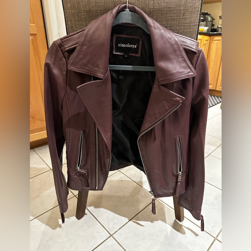 Women’s leather Purple Moto jacket 
Worn once
